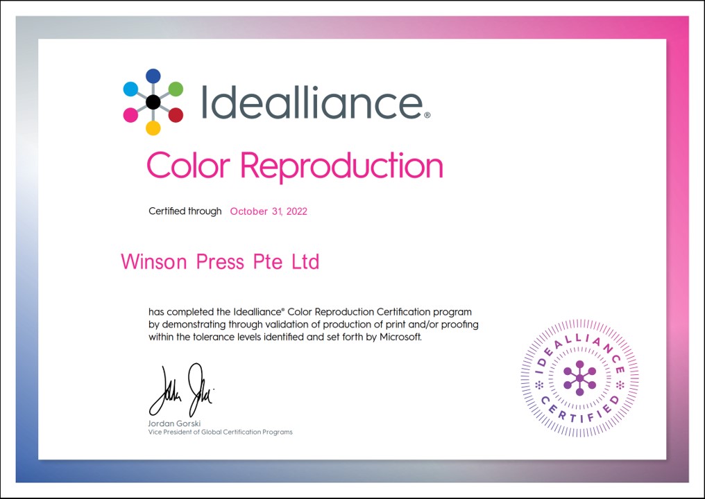 Colour Reproduction Certificate